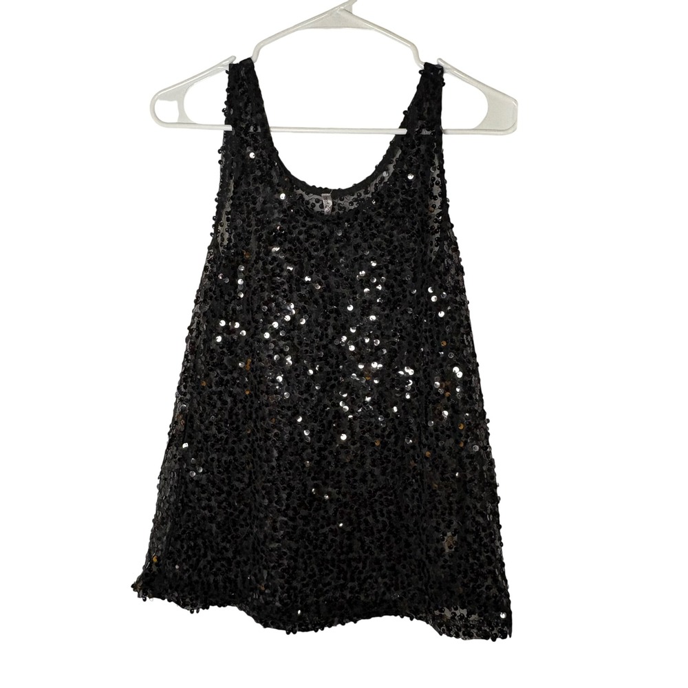 Heart Loves Hips Embellished Black Tank Top w/ Sequins Size Small Women's